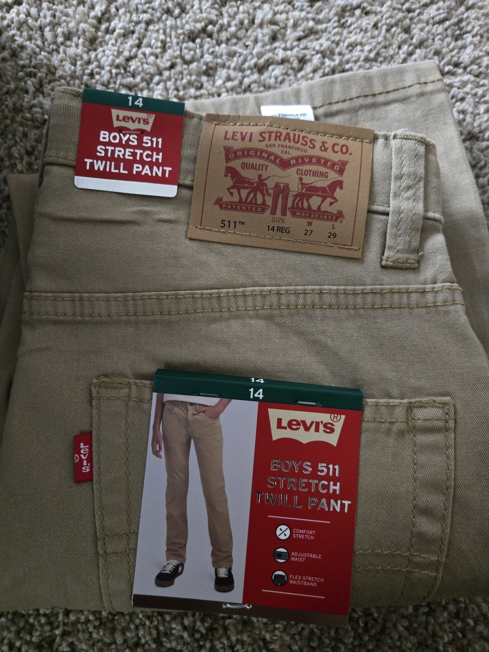 BRAND NEW Levi's Boys 511 Stretch Twill Pants - Khaki/Tan